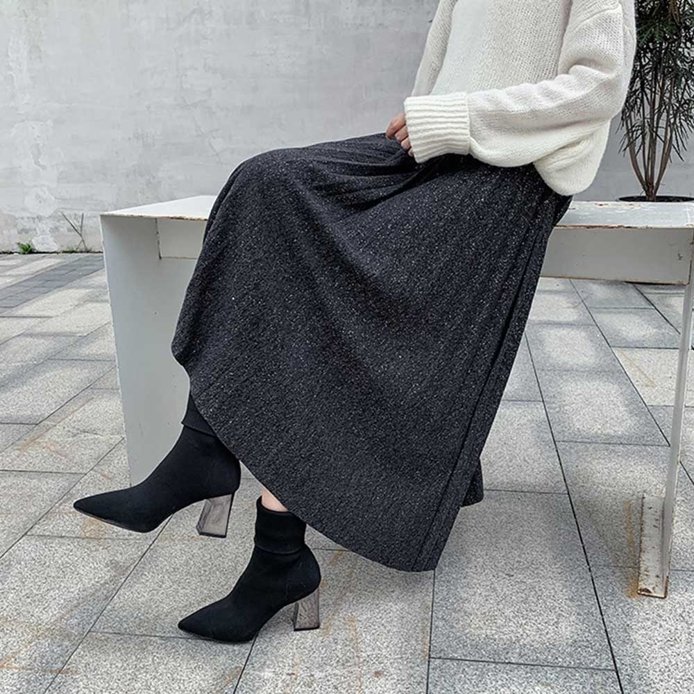 ラメ入りプリーツスカート ウエストゴム ミディアム丈