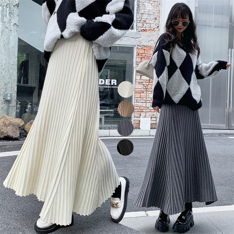ニット素材プリーツスカート 大人可愛い ふんわり 通勤対応
