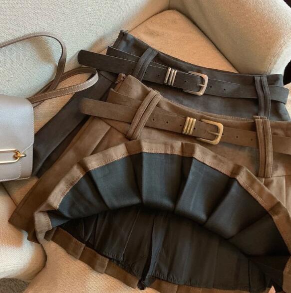 ベルト付きハイウエストプリーツスカート