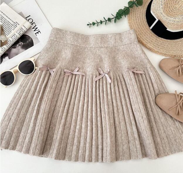 女子高校生風プリーツスカート リボン付き膝上丈