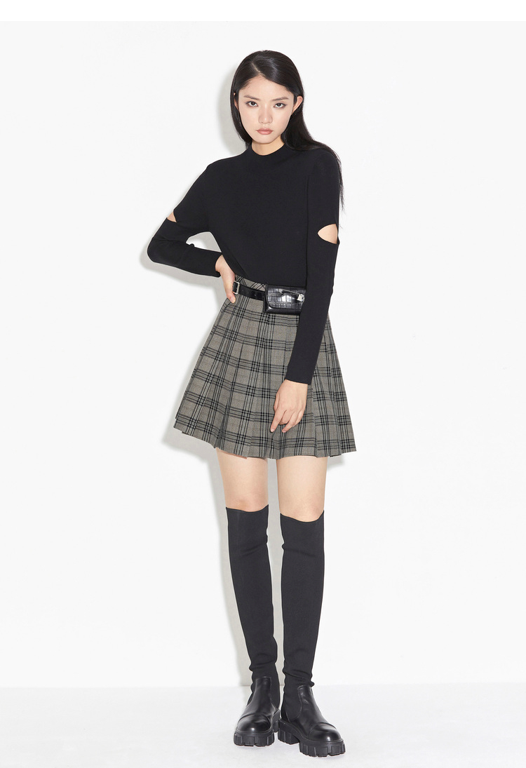 プリーツスカート 格子柄ベルト付きプリーツミニスカート