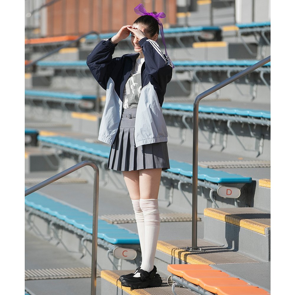プリーツスカート ベルト付き制服風プリーツミニスカート