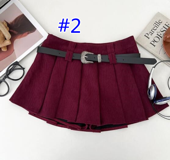 プリーツスカートコーデュロイ生地 ベルト付きミニ