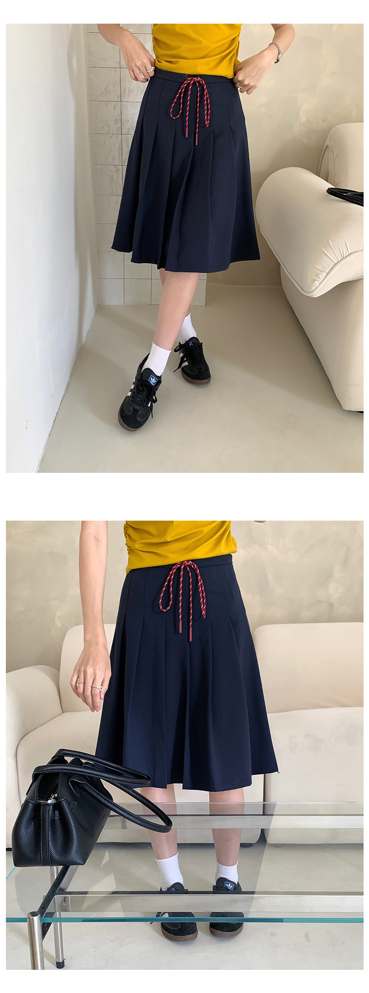 プリーツスカート 紐付き上品プリーツスカート