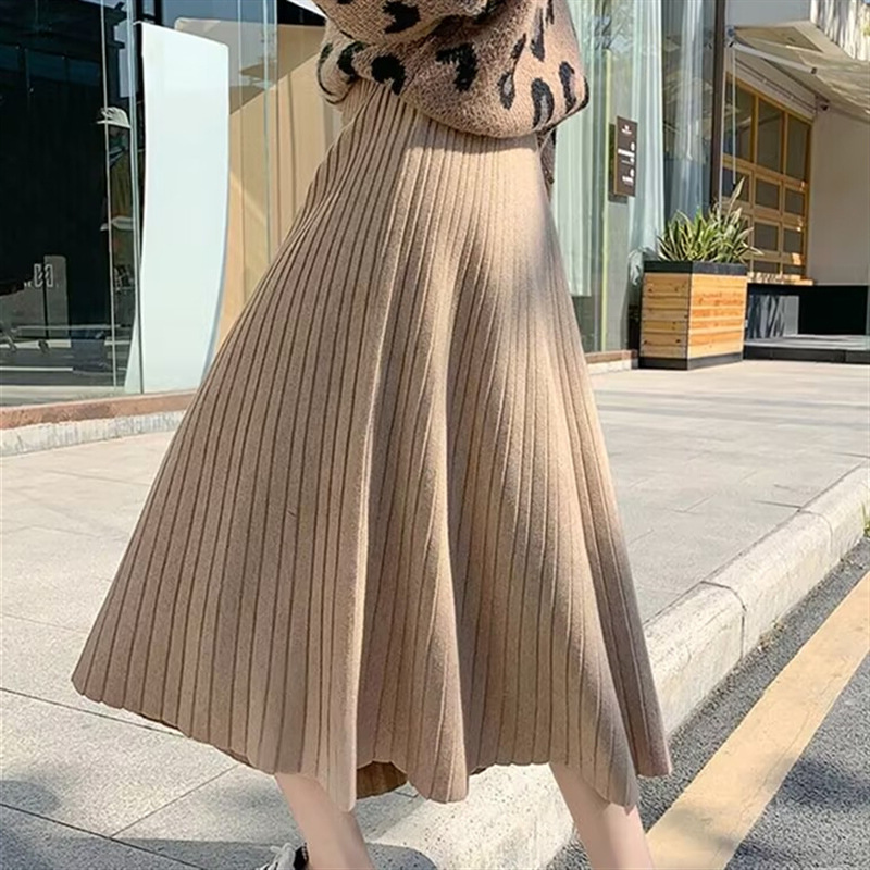 ニット素材プリーツスカート きれいめロング丈