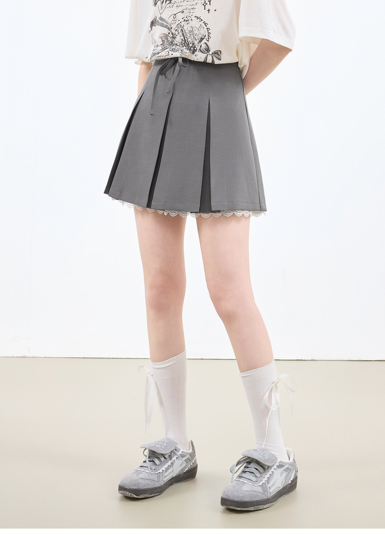 プリーツスカート レース裾付きプリーツミニスカート