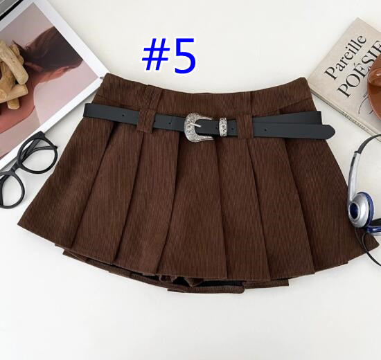 プリーツスカートコーデュロイ生地 ベルト付きミニ