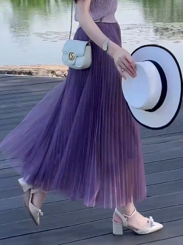 プリーツスカート 優美シルエットプリーツロングスカート