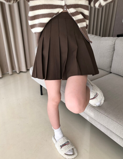 プリーツスカート 秋冬レディース茶色プリーツミニスカート