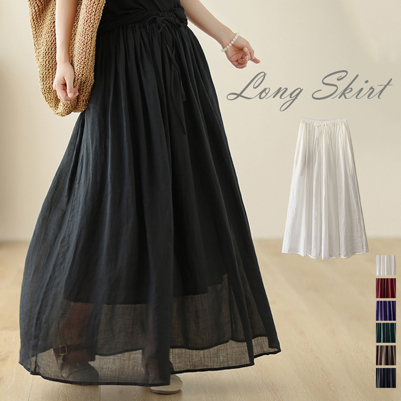 新作春夏きれいめプリーツスカートロング丈ウエストゴム