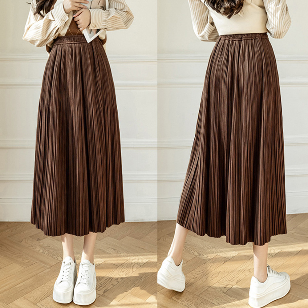 プリーツスカート ハイウエスト 着痩せ ミモレ丈