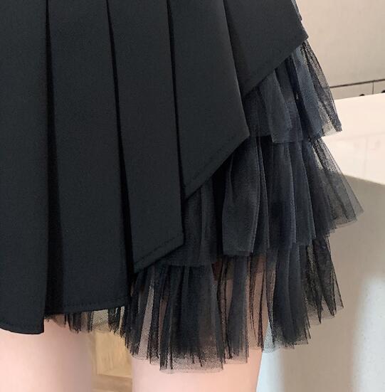 プリーツスカート 重ね着風チュール付きプリーツミニスカート