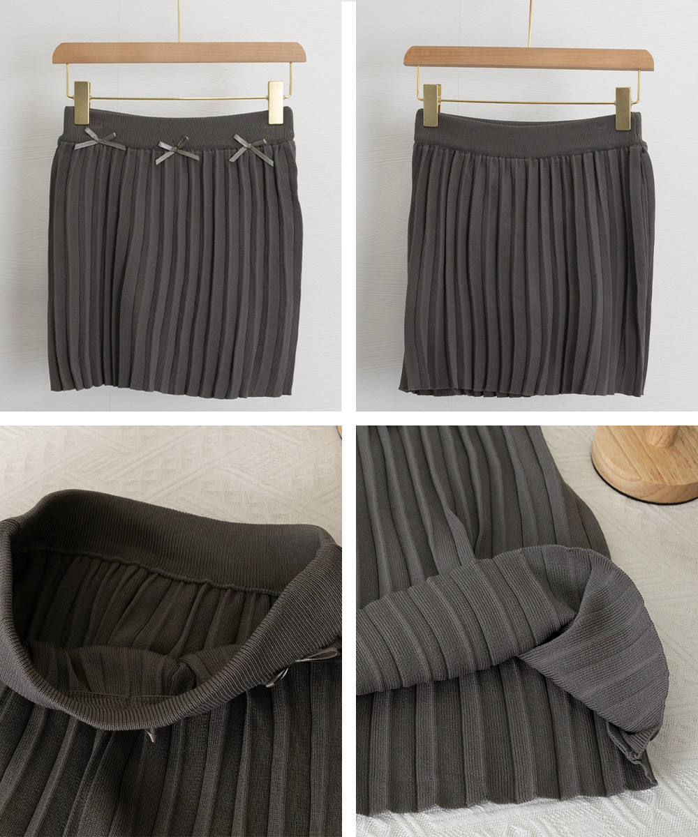 プリーツスカート リボン付きプリーツミニスカート