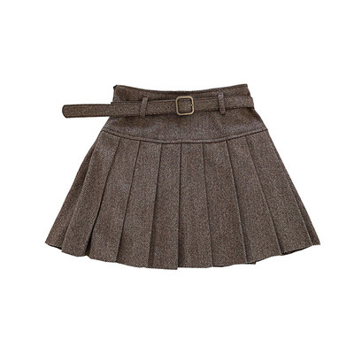 羊毛ストライプ柄プリーツスカート韓国風ハイウエスト学生