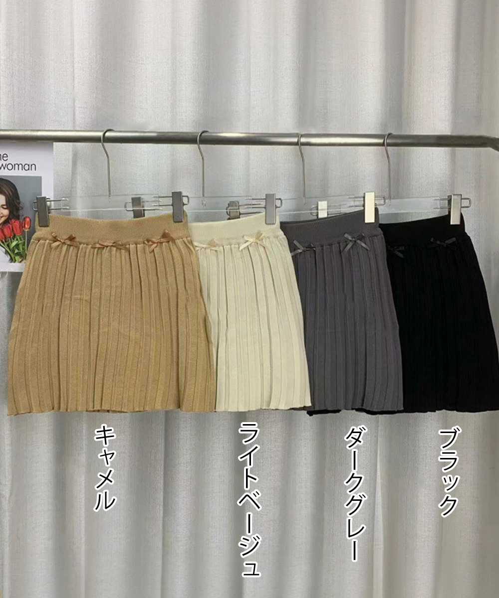 プリーツスカート リボン付きプリーツミニスカート