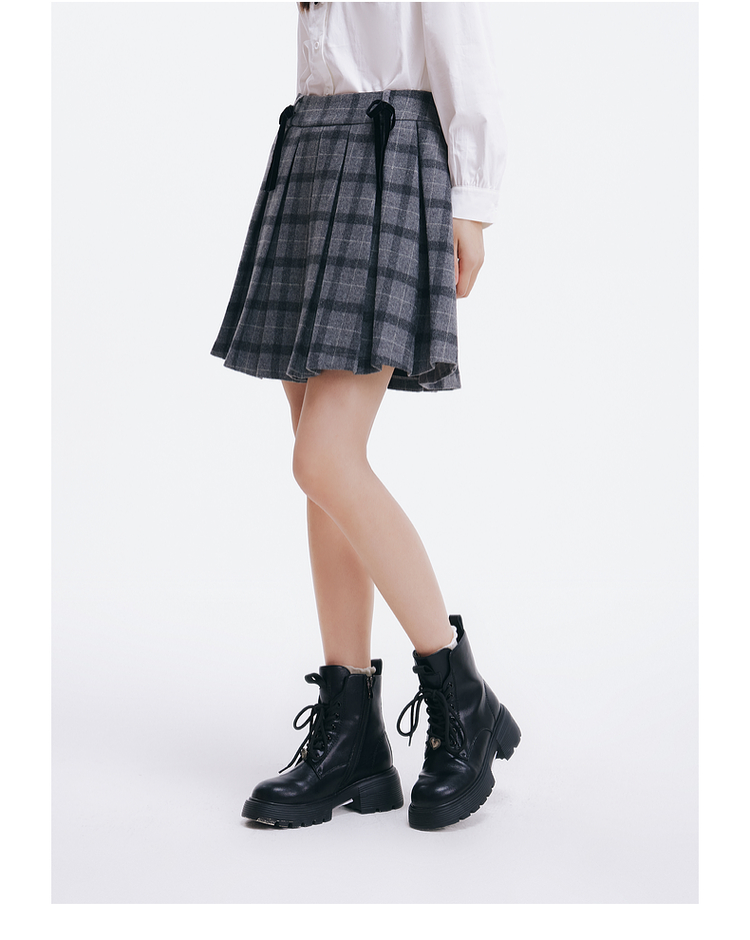 プリーツスカート リボン付き制服風プリーツミニスカート