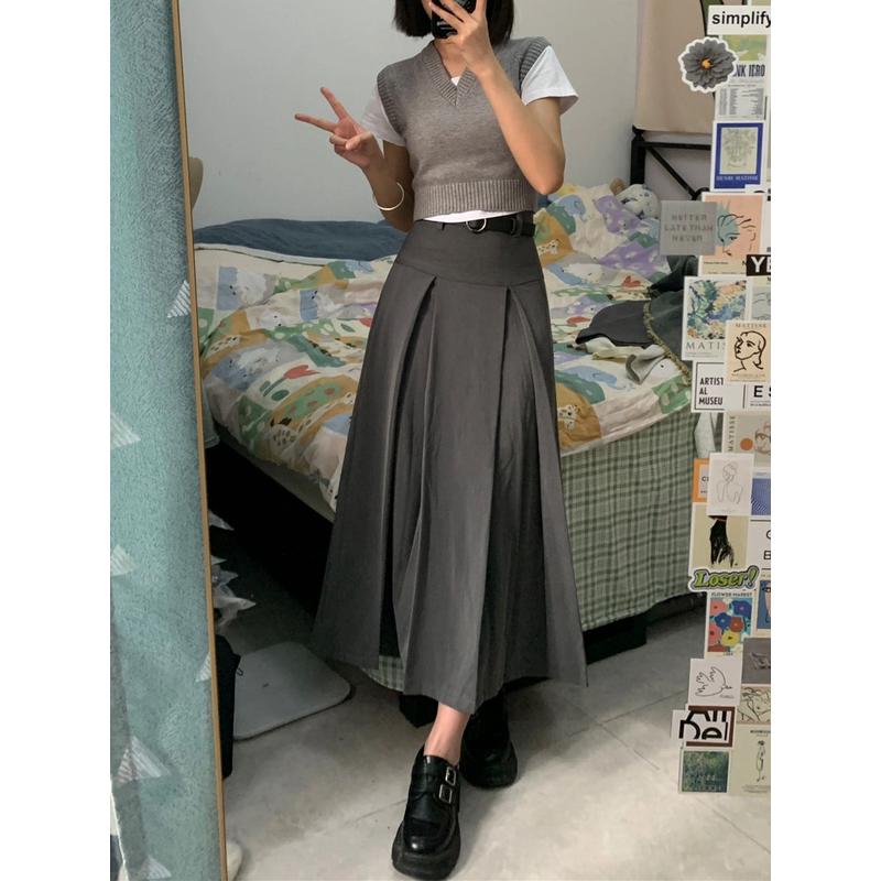 プリーツスカート タックデザイン プリーツロングスカート