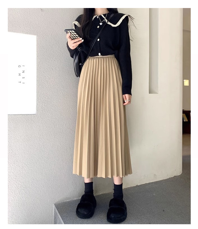プリーツスカート 優美なハイウエストプリーツロングスカート