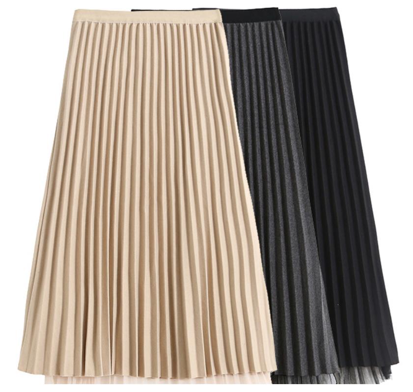 レディース紡績ハイウエストプリーツスカート