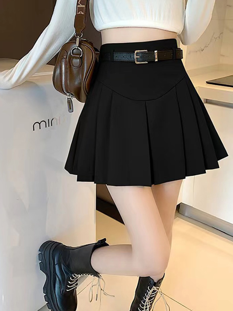プリーツスカート ベルト付きプリーツミニスカート