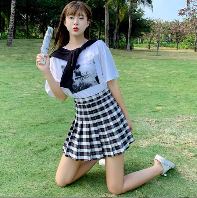 可愛いチェック柄プリーツスカート ミニ丈 インナーパンツ付き