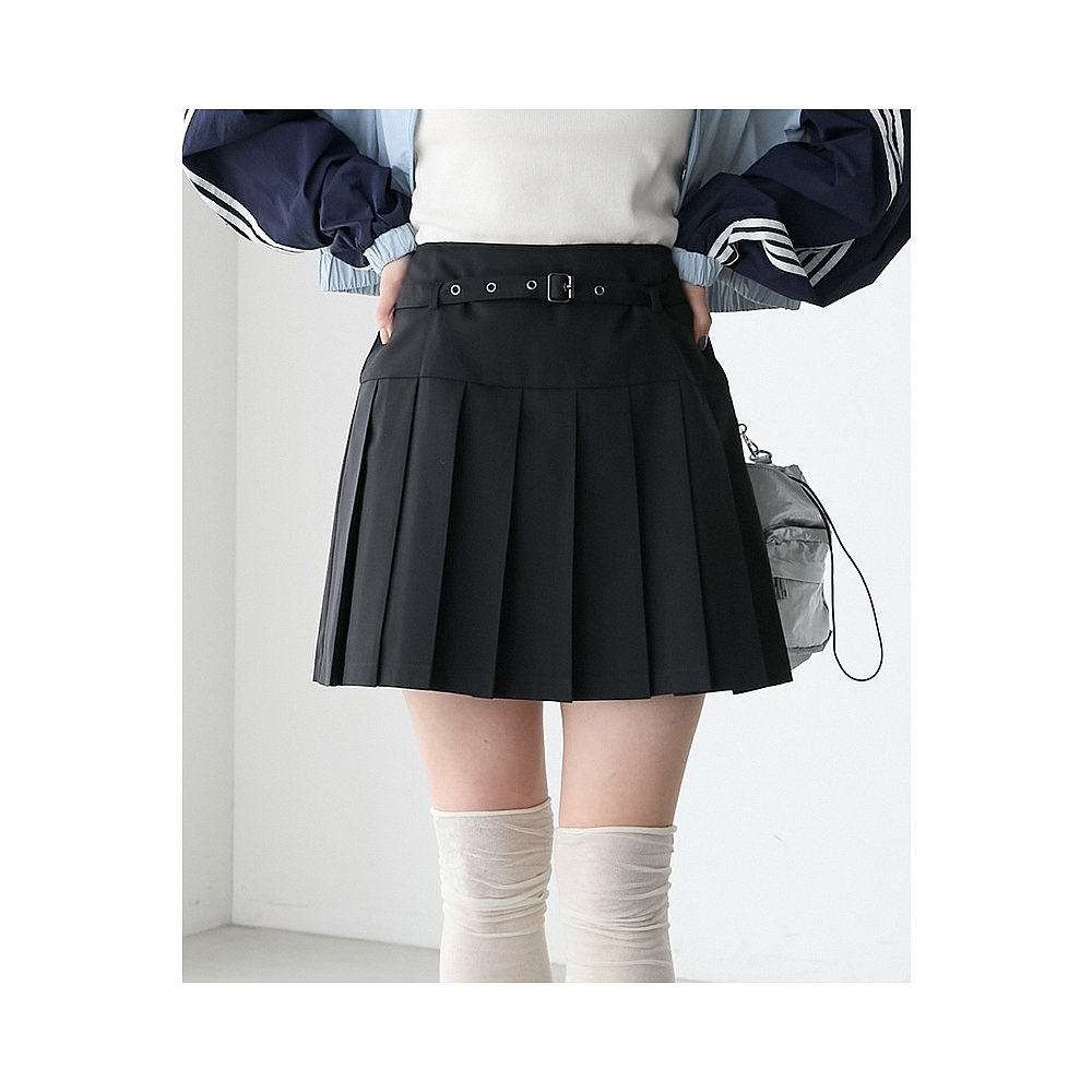 プリーツスカート ベルト付き制服風プリーツミニスカート
