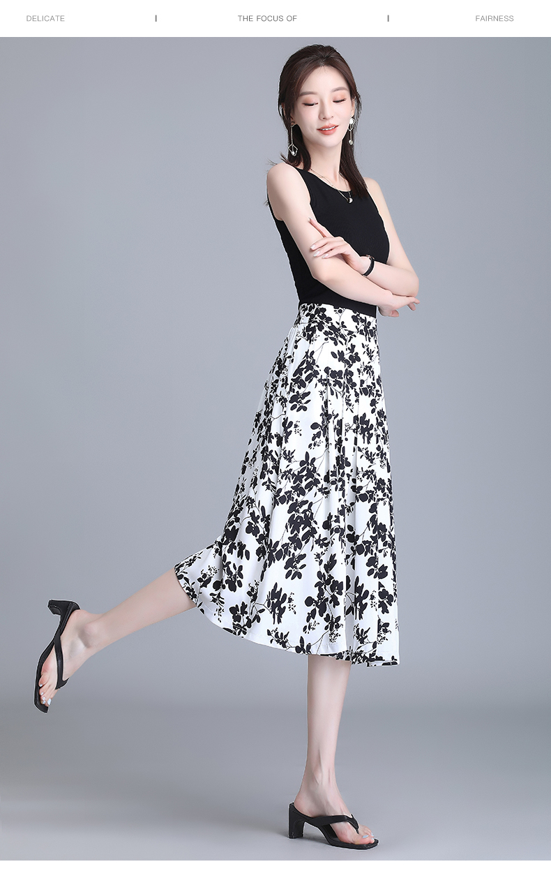 プリーツスカート 花柄優美プリーツスカート