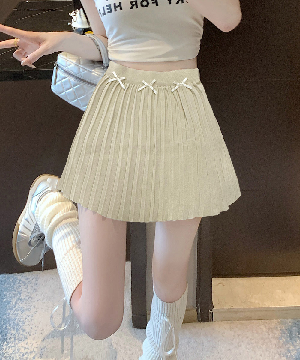 プリーツスカート リボン付きプリーツミニスカート