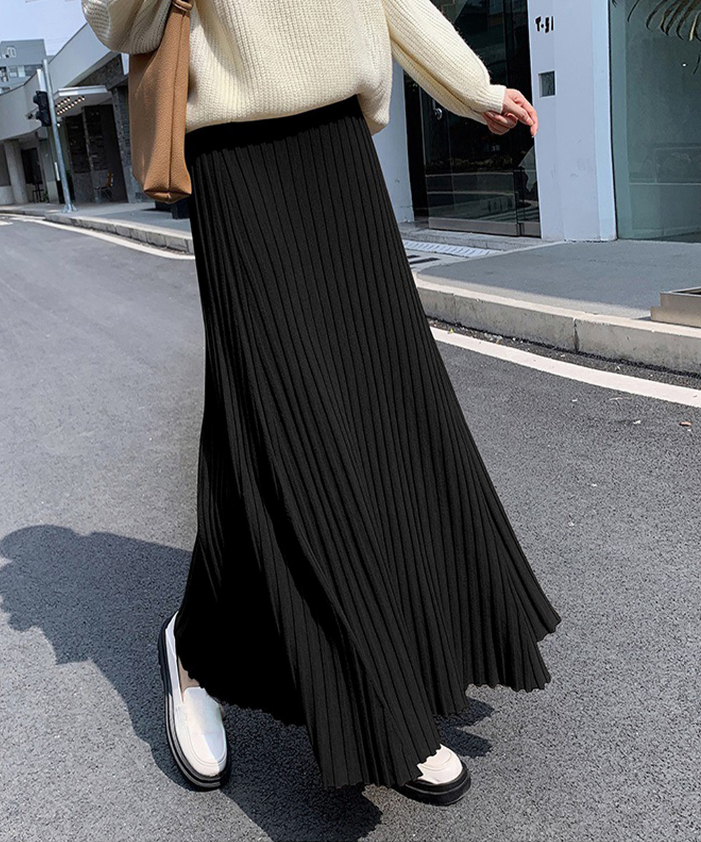 秋冬ニット素材プリーツスカート