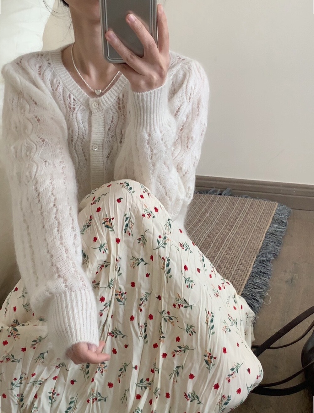 プリーツスカート 小花柄ふんわりプリーツロングスカート