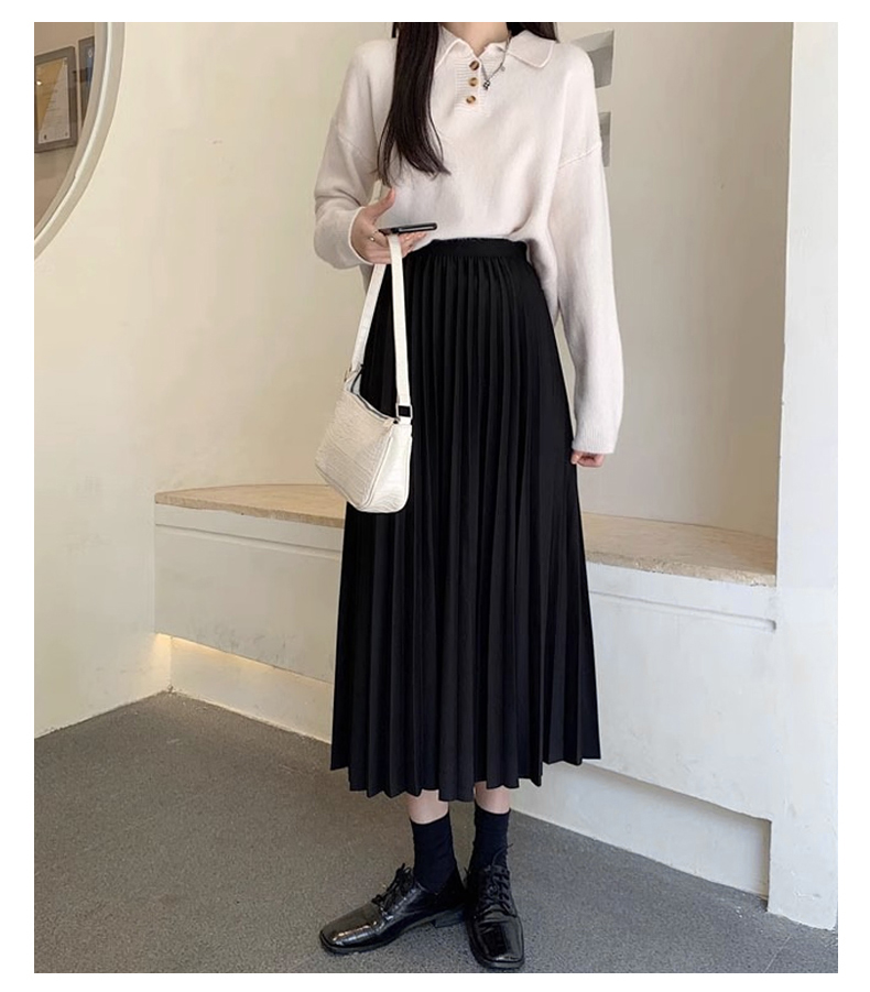 プリーツスカート 優美なハイウエストプリーツロングスカート