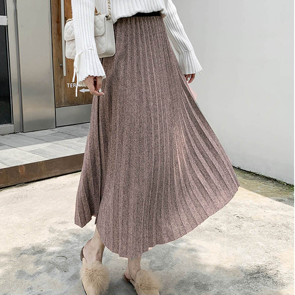 ラメ入りプリーツスカート ウエストゴム ミディアム丈