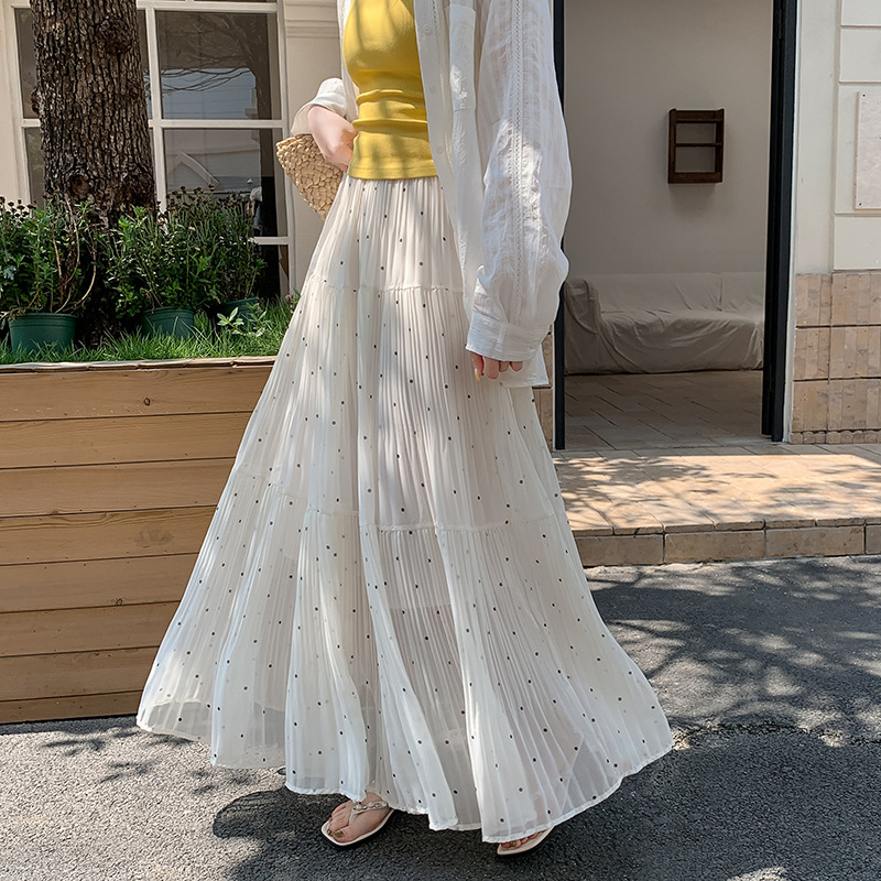 プリーツスカート 水玉プリーツロングスカート