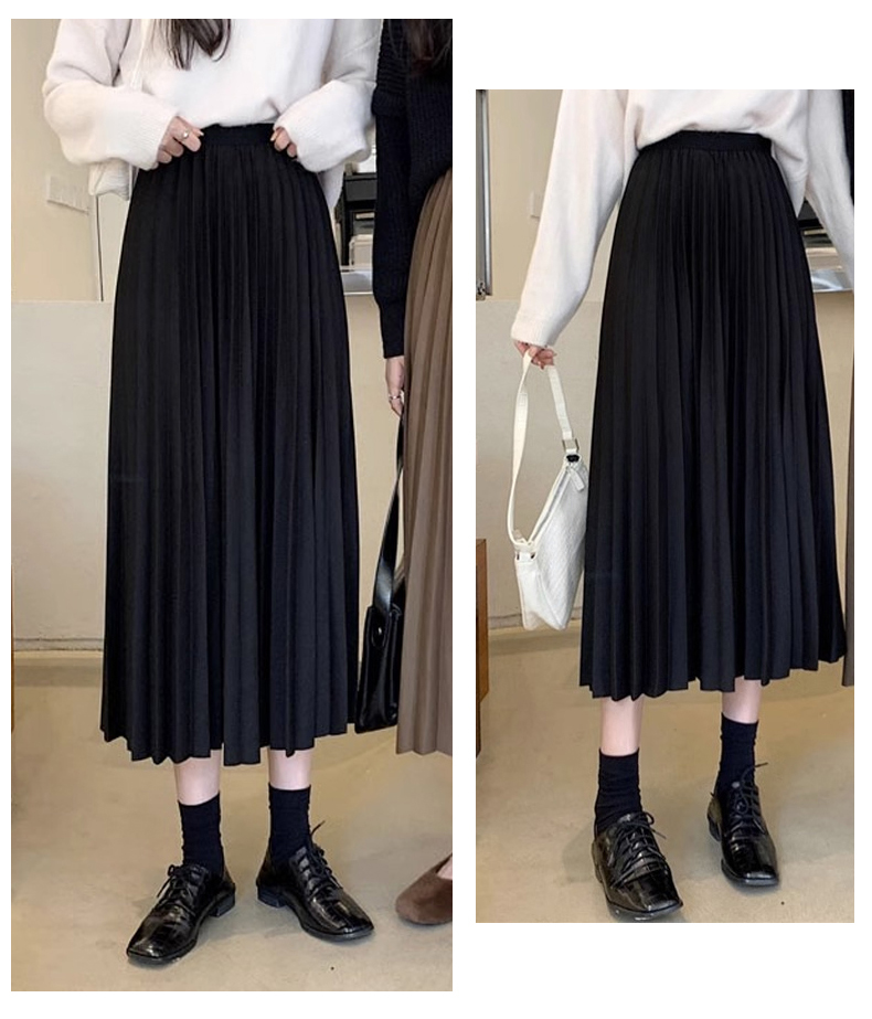 プリーツスカート 優美なハイウエストプリーツロングスカート