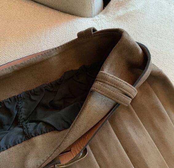 ハイウェスト二重ベルト付きプリーツスカート