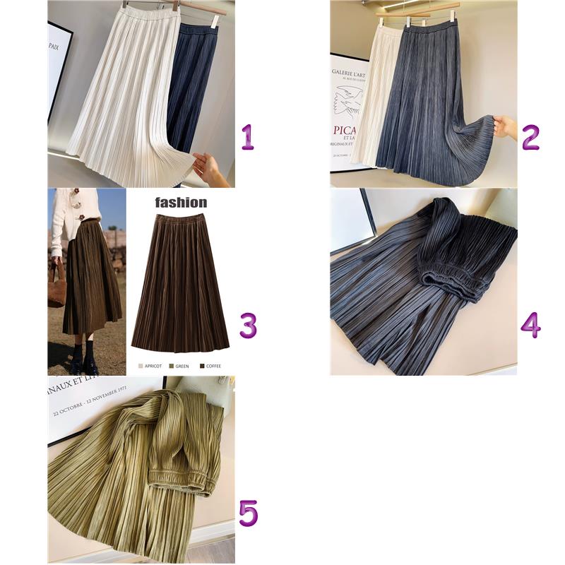 2025新作ハイウエストロングプリーツスカート5色