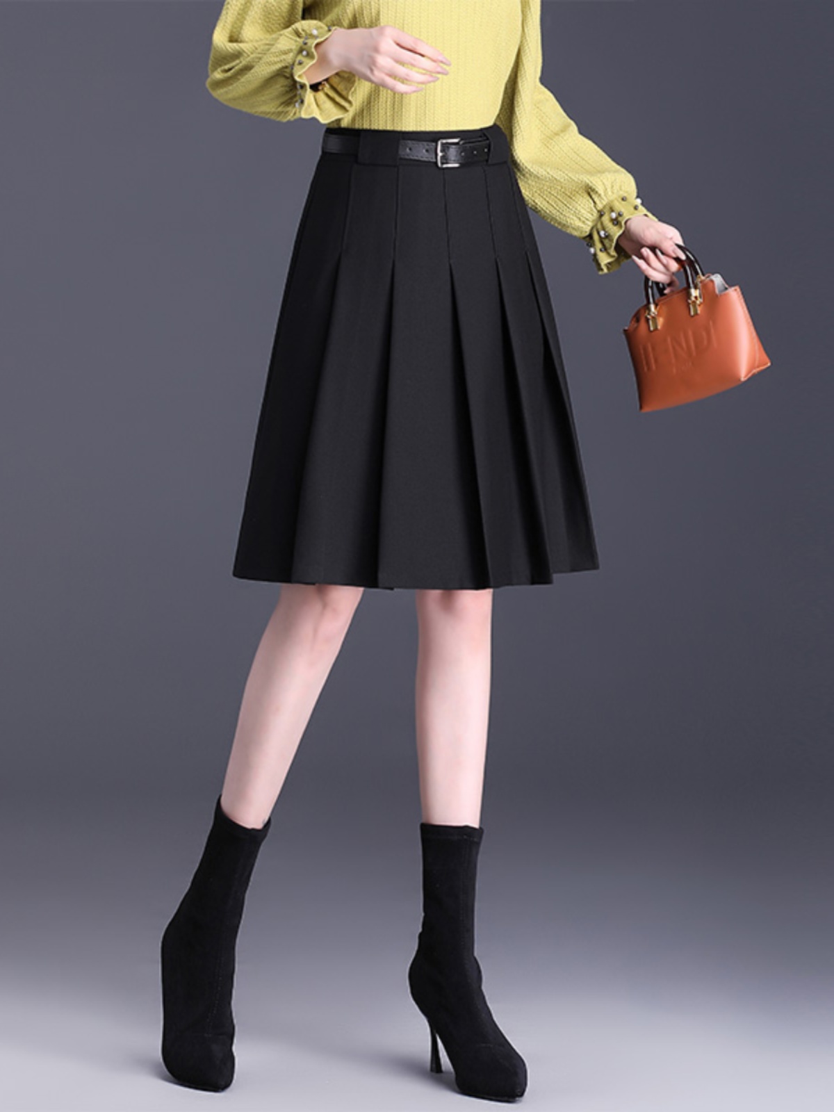 プリーツスカート クラシック ベルト付き プリーツスカート
