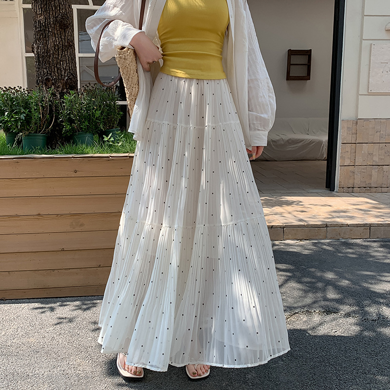 プリーツスカート 水玉プリーツロングスカート