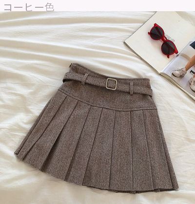 羊毛ストライプ柄プリーツスカート韓国風ハイウエスト学生
