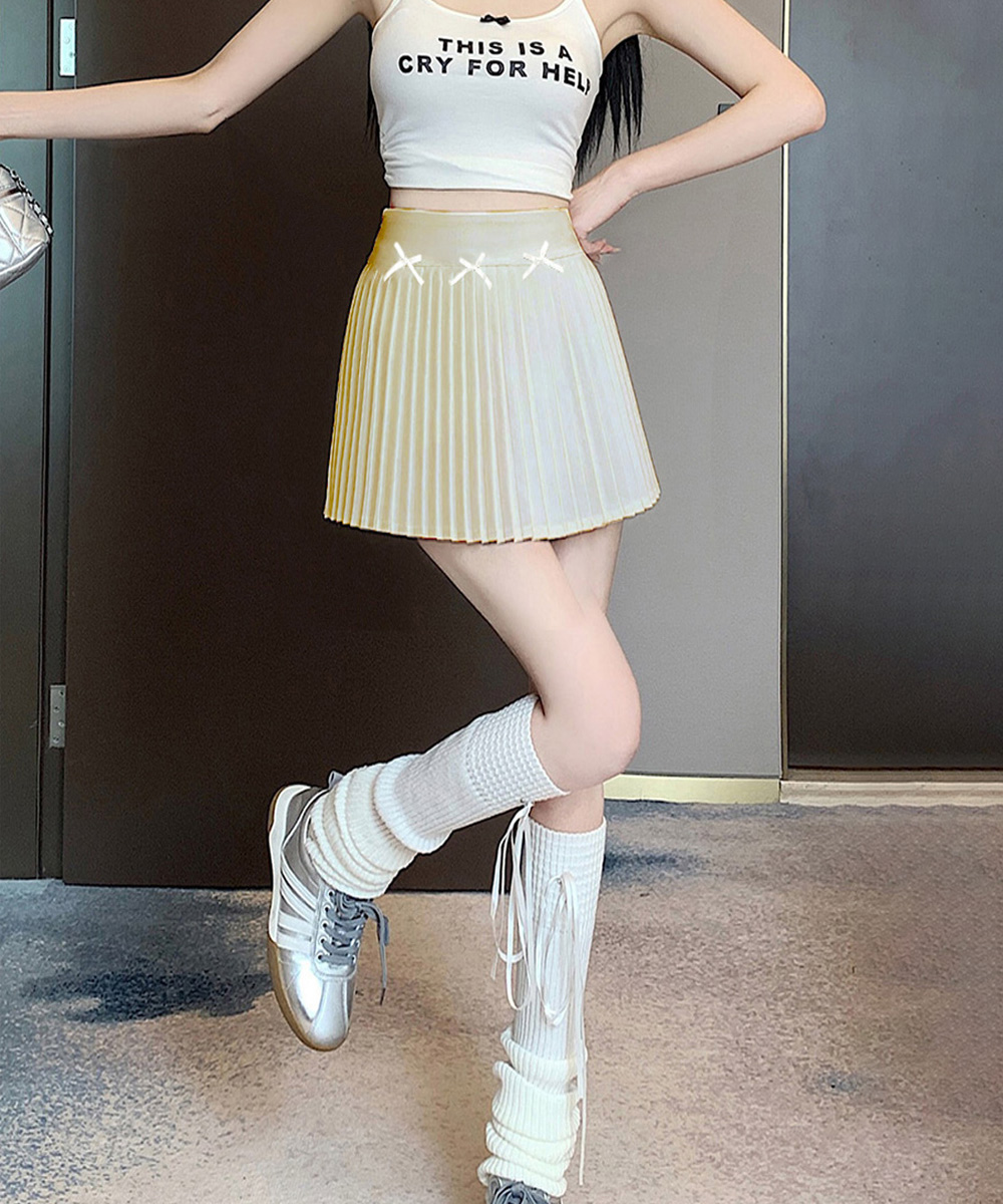 プリーツスカート リボン付きプリーツミニスカート