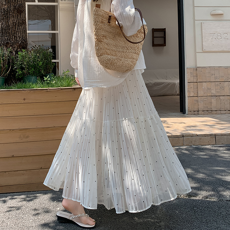 プリーツスカート 水玉プリーツロングスカート