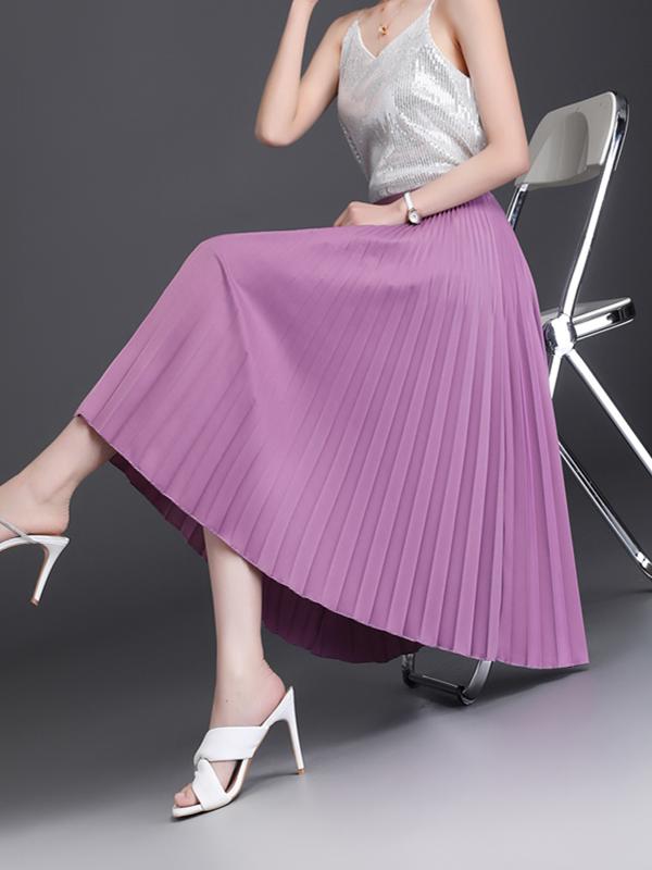 プリーツスカート 優美な揺れ感 細プリーツミディスカート