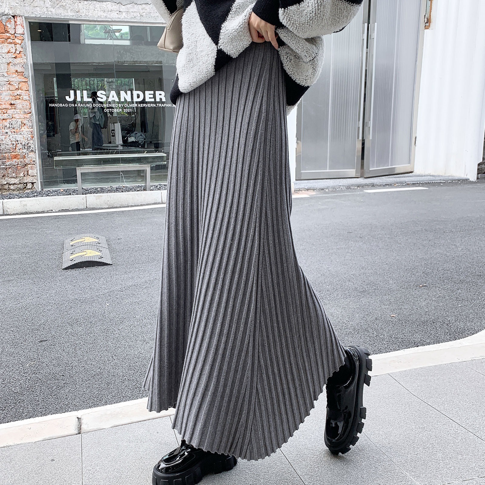 プリーツスカート 優美なプリーツロングスカート