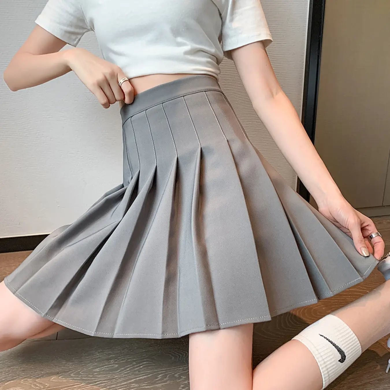 プリーツスカート シンプル細プリーツミニスカート