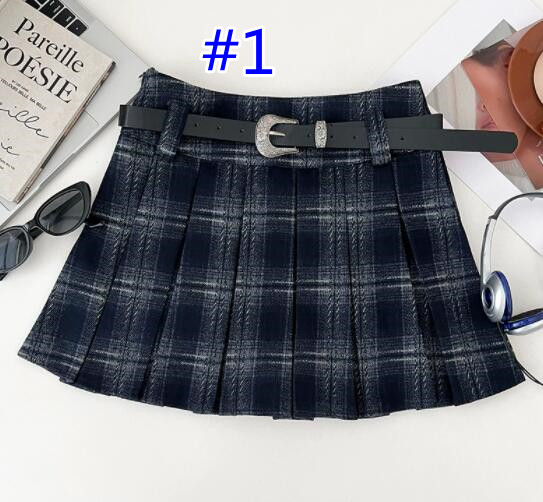 チェック柄プリーツスカート ベルト付き ミニ丈