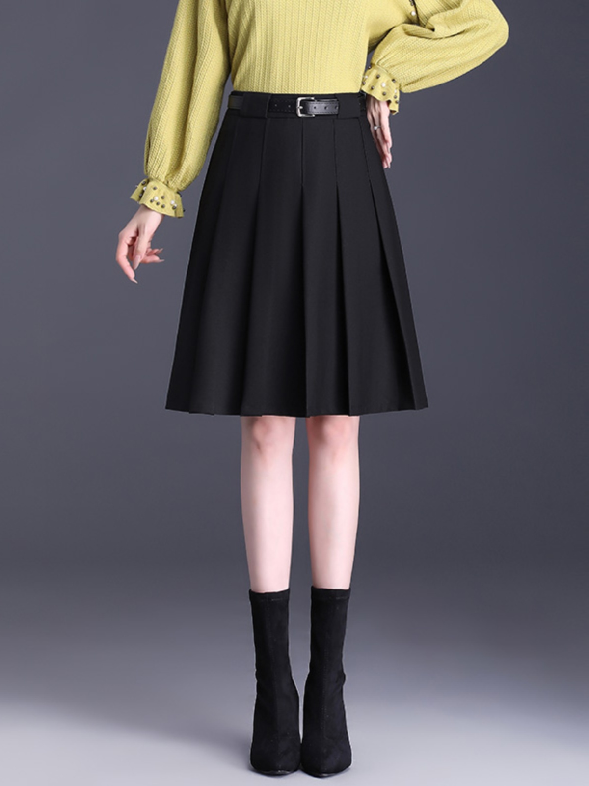 プリーツスカート クラシック ベルト付き プリーツスカート