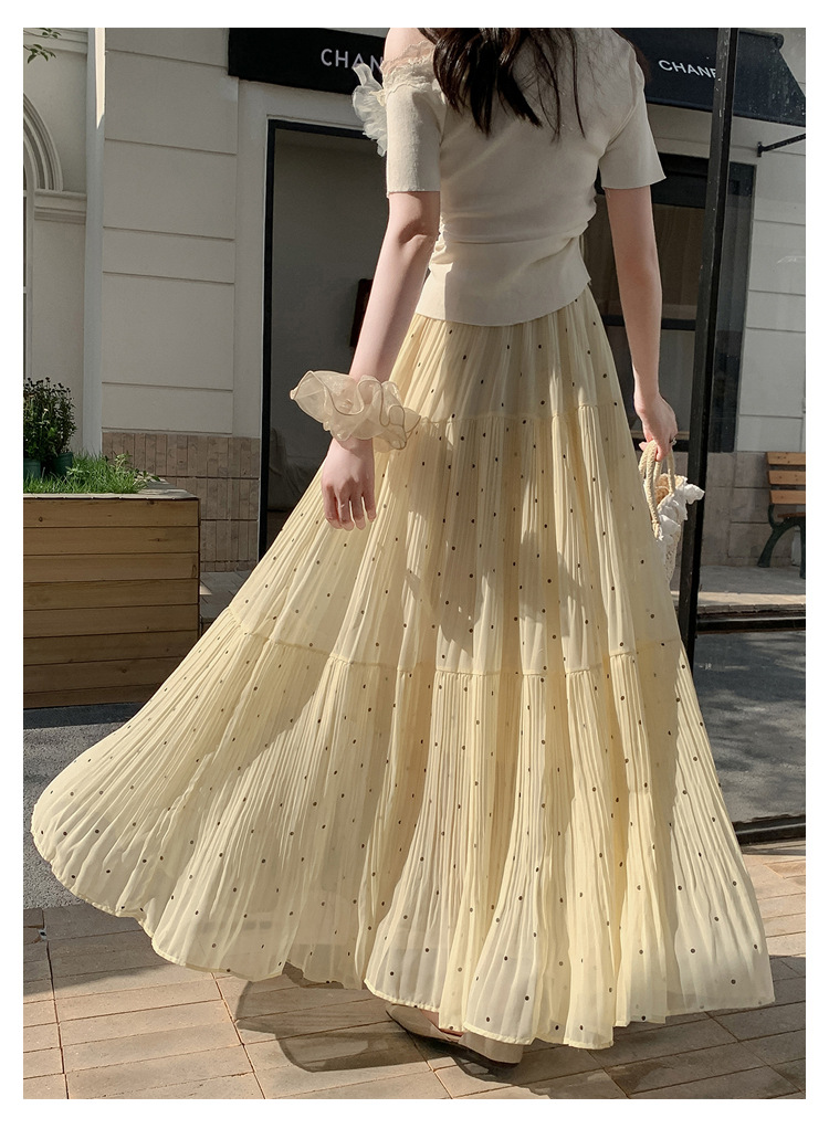 プリーツスカート 水玉プリーツロングスカート