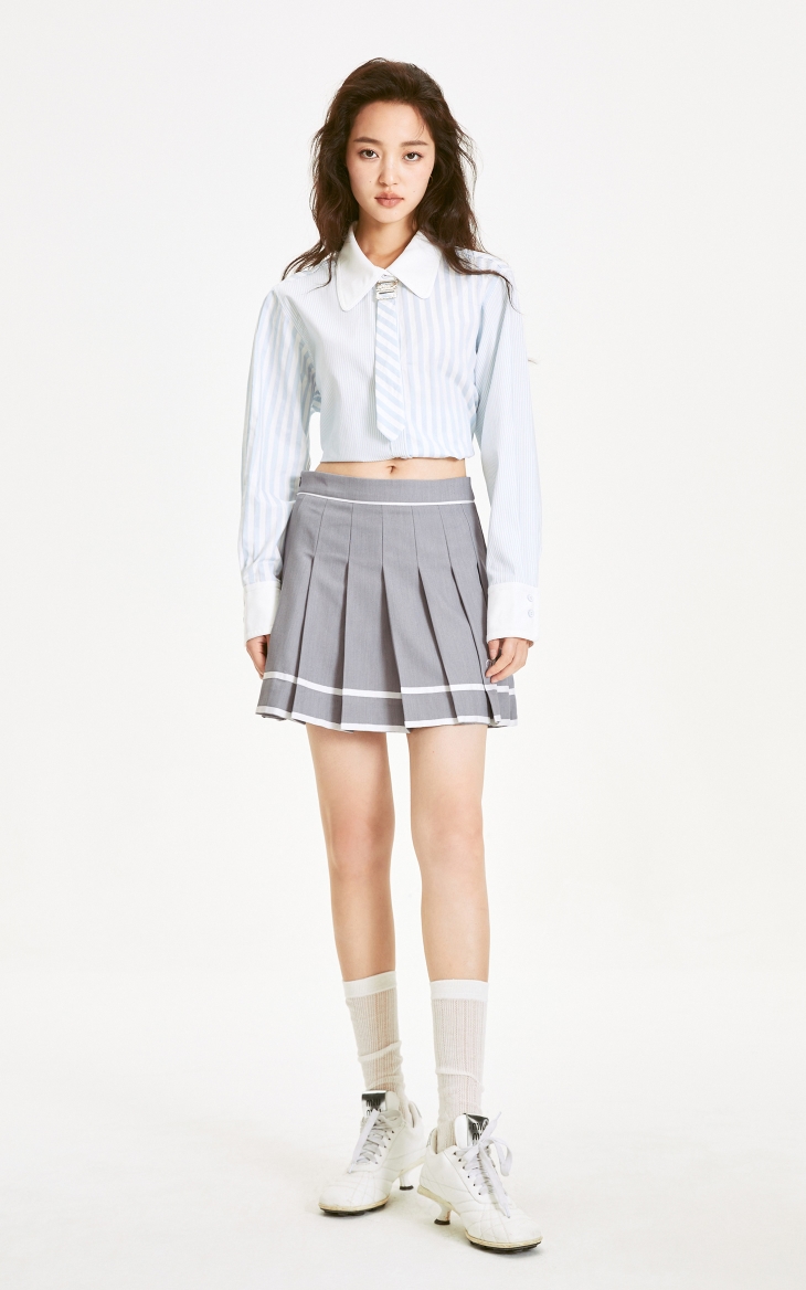 プリーツスカート ラインデザインプリーツミニスカート