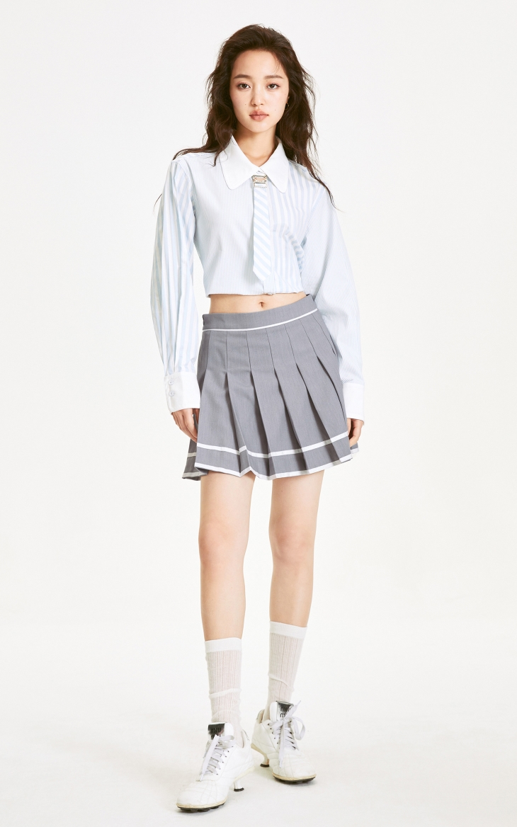プリーツスカート ラインデザインプリーツミニスカート