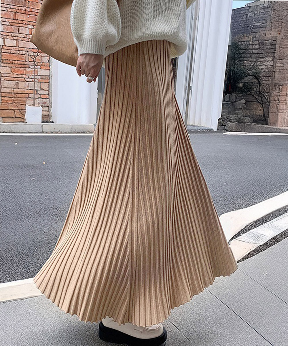 秋冬ニット素材プリーツスカート